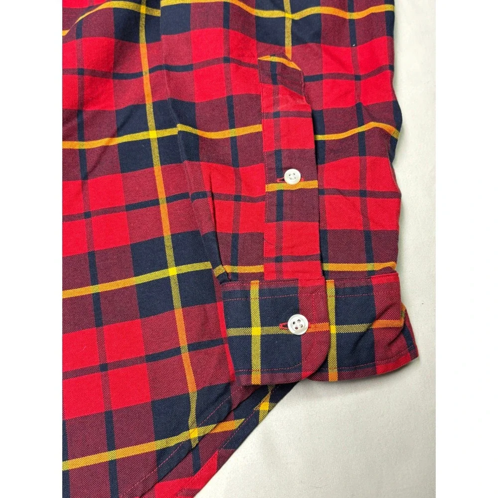 Polo Ralph Lauren Mens Classic Fit Red Navy Yellow Plaid Cotton Shirt Size M
